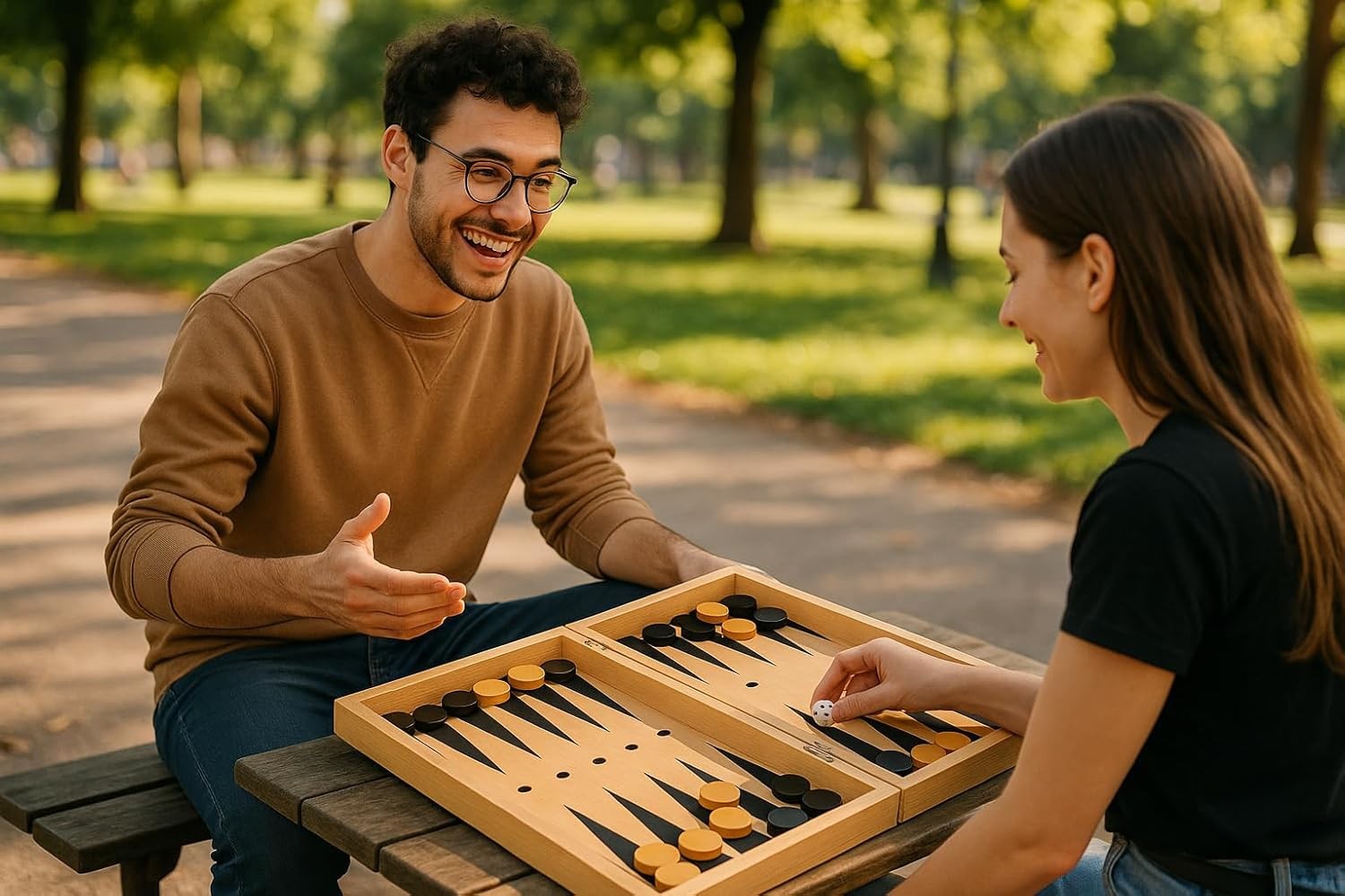 XXL 3in1 Schach Dame Backgammon Holzspiel – Faltbar Brettspiel Kinder & Reise