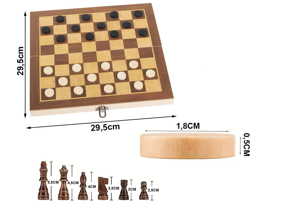 XXL 3in1 Schach Dame Backgammon Holzspiel – Faltbar Brettspiel Kinder & Reise
