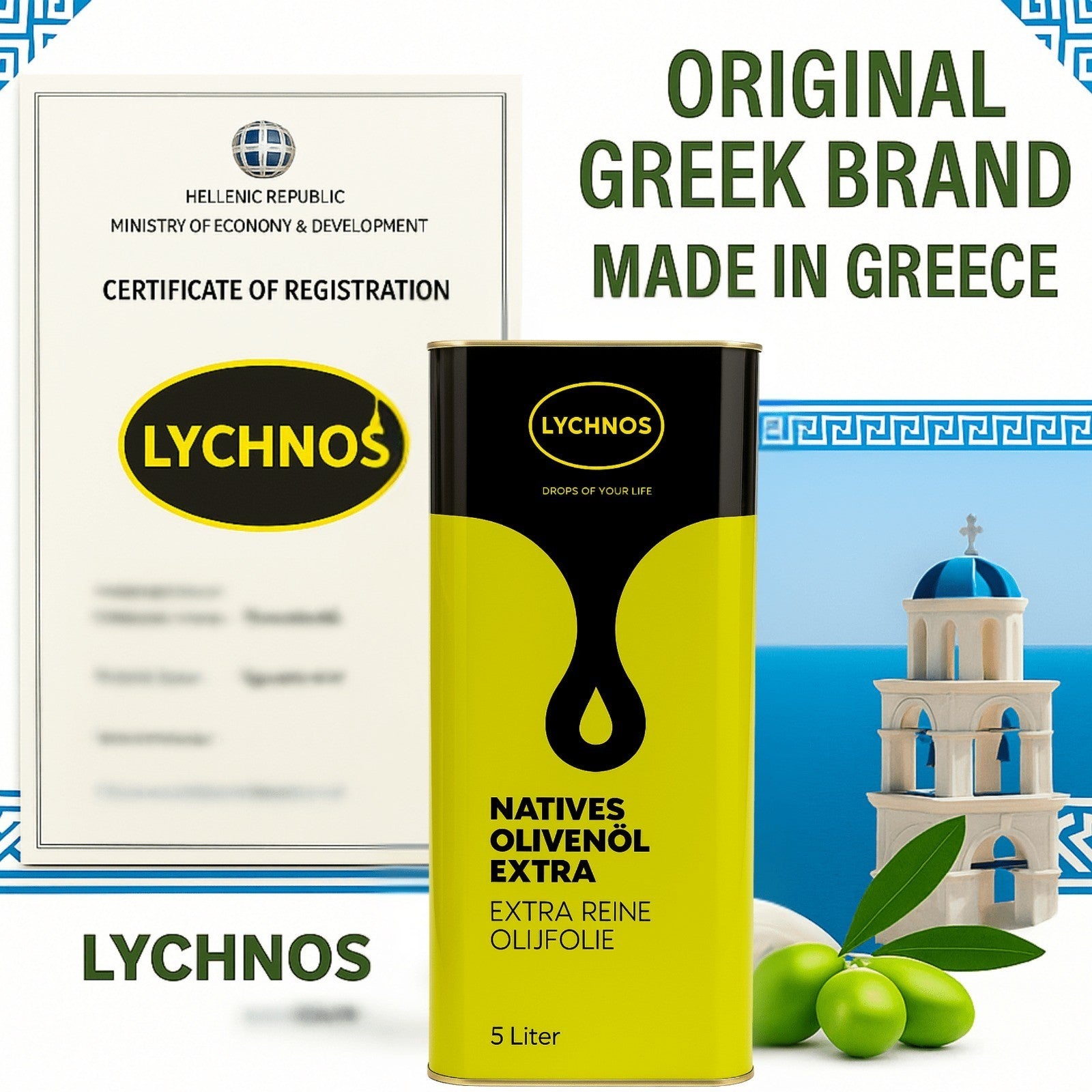 Lychnos Olivenöl Extra Nativ 5L – Kaltgepresst, Kreta, Premium Qualität 🌿🌿🌿
