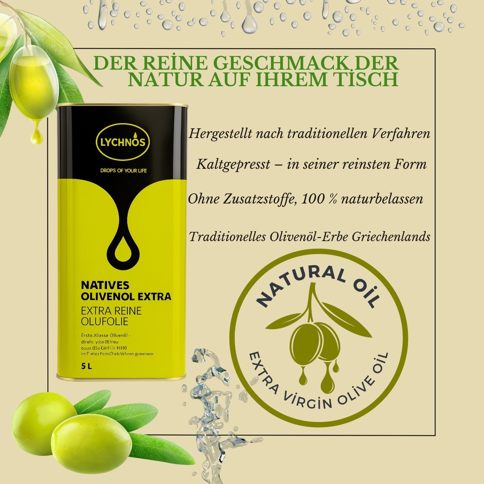 Lychnos Olivenöl Extra Nativ 5L – Kaltgepresst, Kreta, Premium Qualität 🌿🌿🌿