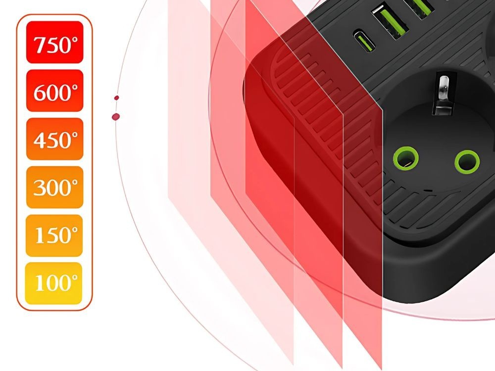 Steckdosenleiste 3x 250V 2m Kabel 4x USB + 1x USB-C mit Schalter ⚡