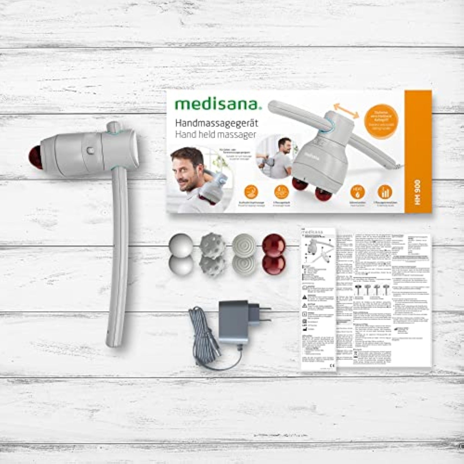 Elektrische Massagepistole mit Wärmefunktion – Muskelmassagegerät mit 4 Massageköpfen für Nacken, Rücken & Beine