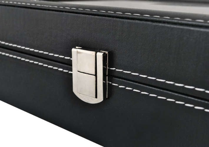 Schmuck Organizer Schwarz 💎 Uhrenbox 10 Fächer Schmuckkasten mit Glasdeckel