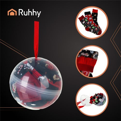 RUHHY Weihnachtssocken 3er-Set – Unisex Baumwollsocken Größe 38–43, Weihnachtsmotive & Kugelverpackung, perfektes Geschenk