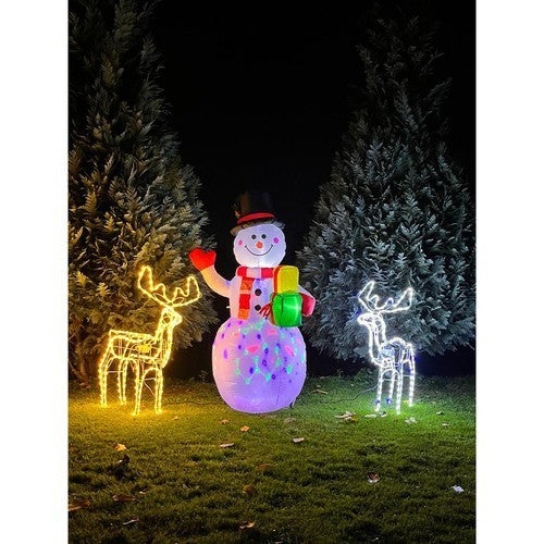 Aufblasbarer LED-Schneemann 155 cm – Weihnachtsdeko mit rotierendem Lichtprojektor, IP44 wasserdicht