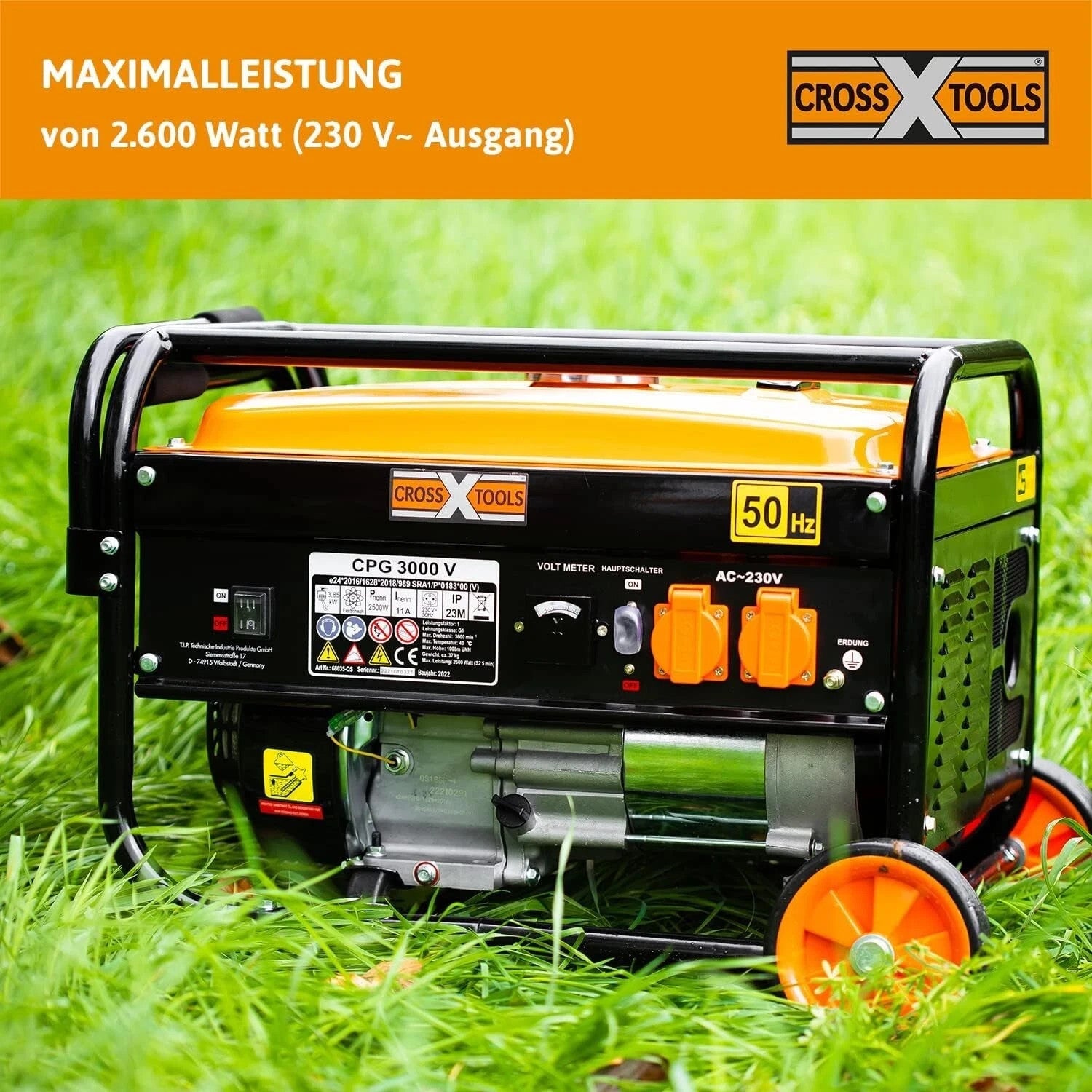 CROSS TOOLS Benzin-Stromerzeuger  Benzin Euro 5 AVR Mobil Fahrrahmen -  Generator 3000V Benzin