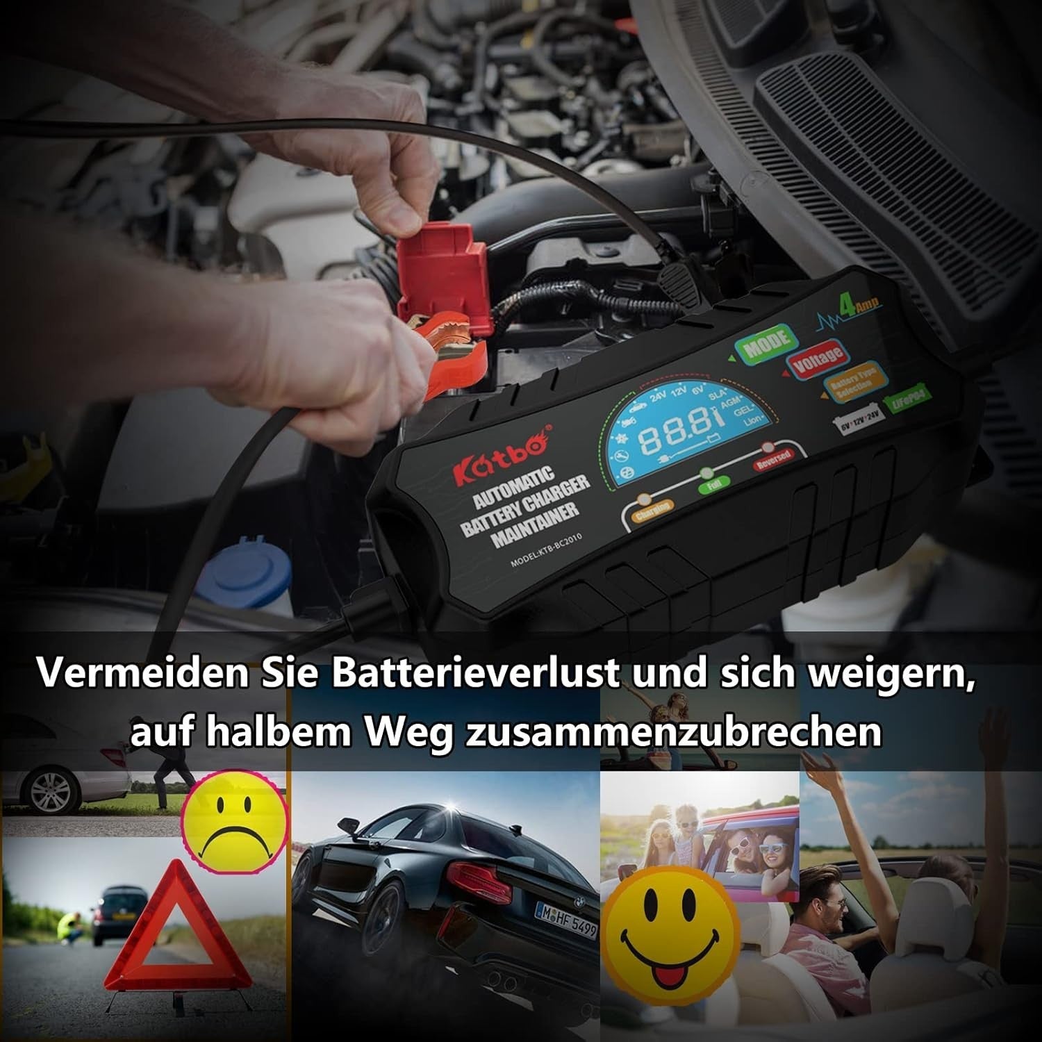 Batterieladegerät 12V 24V KFZ Auto Motorrad Vollautomatisch LCD Display