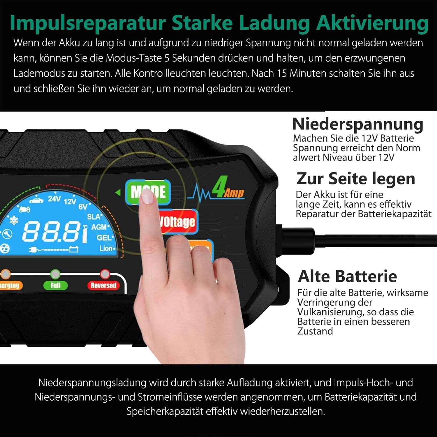 Batterieladegerät 12V 24V KFZ Auto Motorrad Vollautomatisch LCD Display