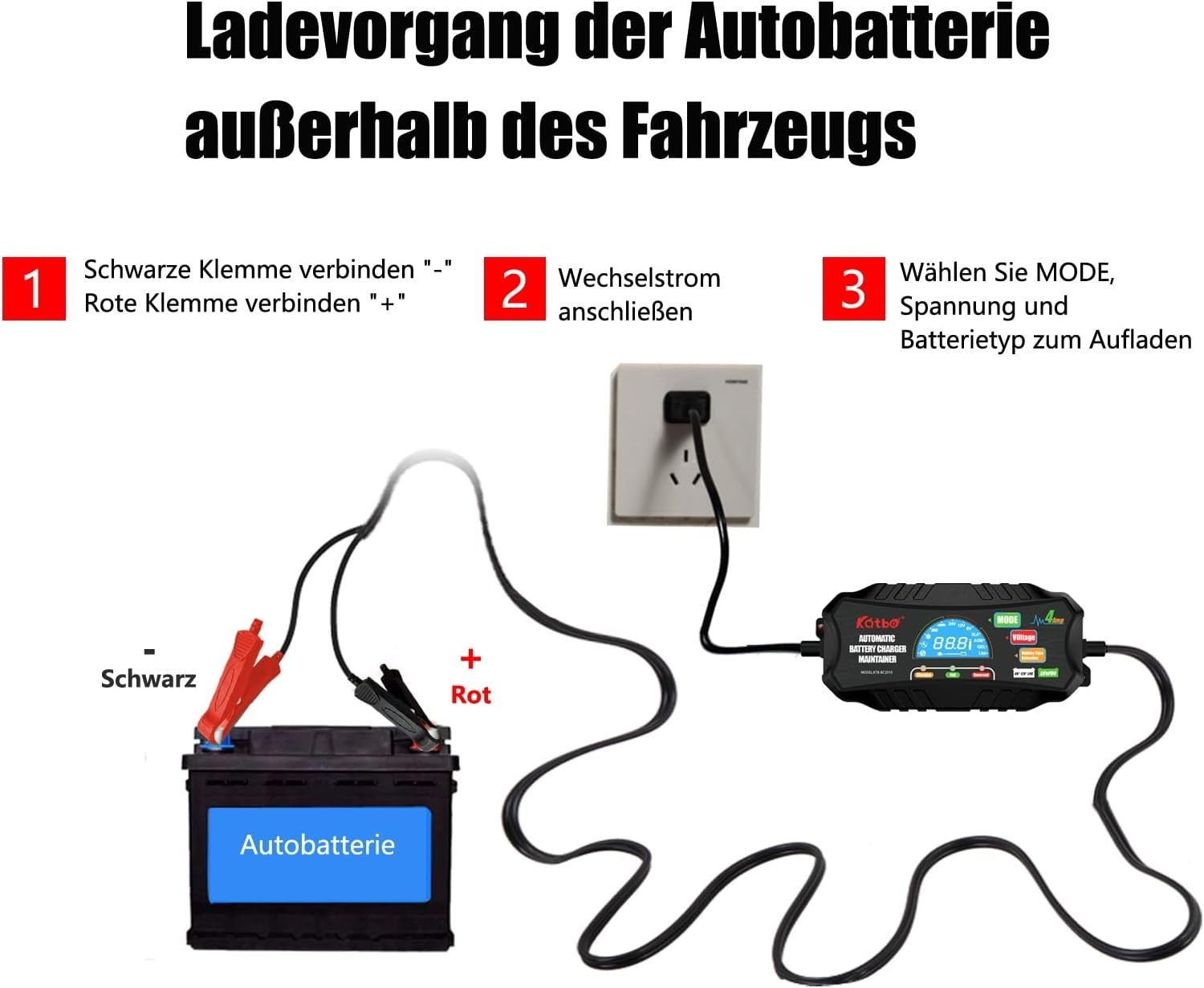 Batterieladegerät 12V 24V KFZ Auto Motorrad Vollautomatisch LCD Display