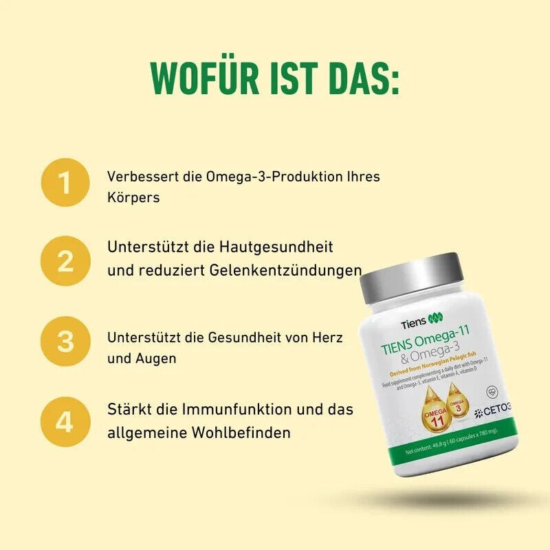 Tiens Omega-11 & Omega-3 CETO3 – 3+1 Vorteilspack | 4×60 Kapseln Premium Omega