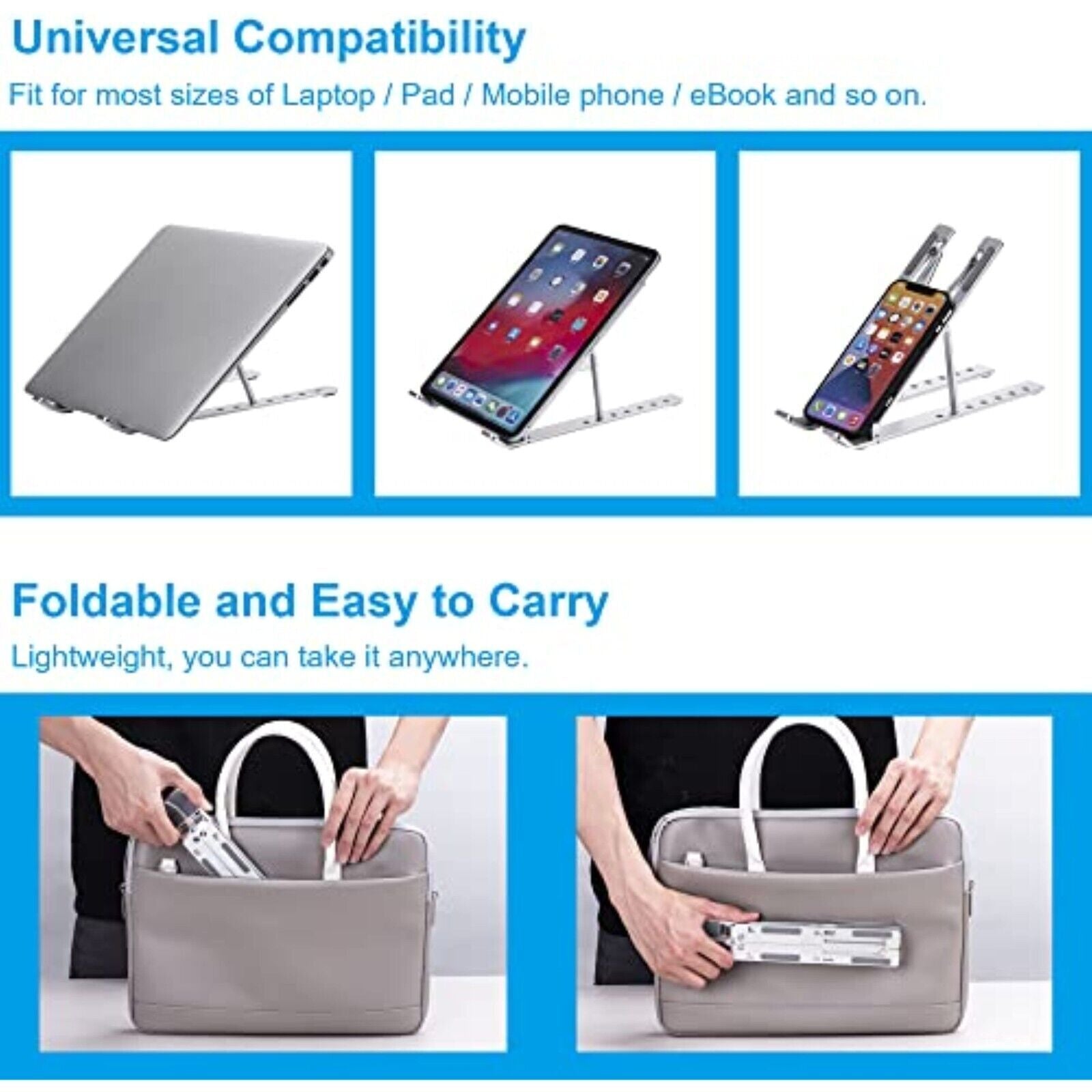 Höhenverstellbarer Aluminium Laptopständer – 7 Stufen, Faltbar, Belüftet & Rutschfest – Silber