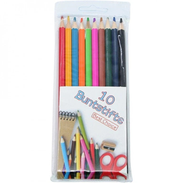 Buntstifte 10er Pack – angespitzt, 18 cm, im Polybeutel für Schule & Kinder
