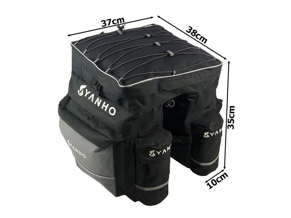 60L Fahrrad Gepäckträgertasche–Wasserdicht, 3Hauptfächer, Reflektoren & Regenhül