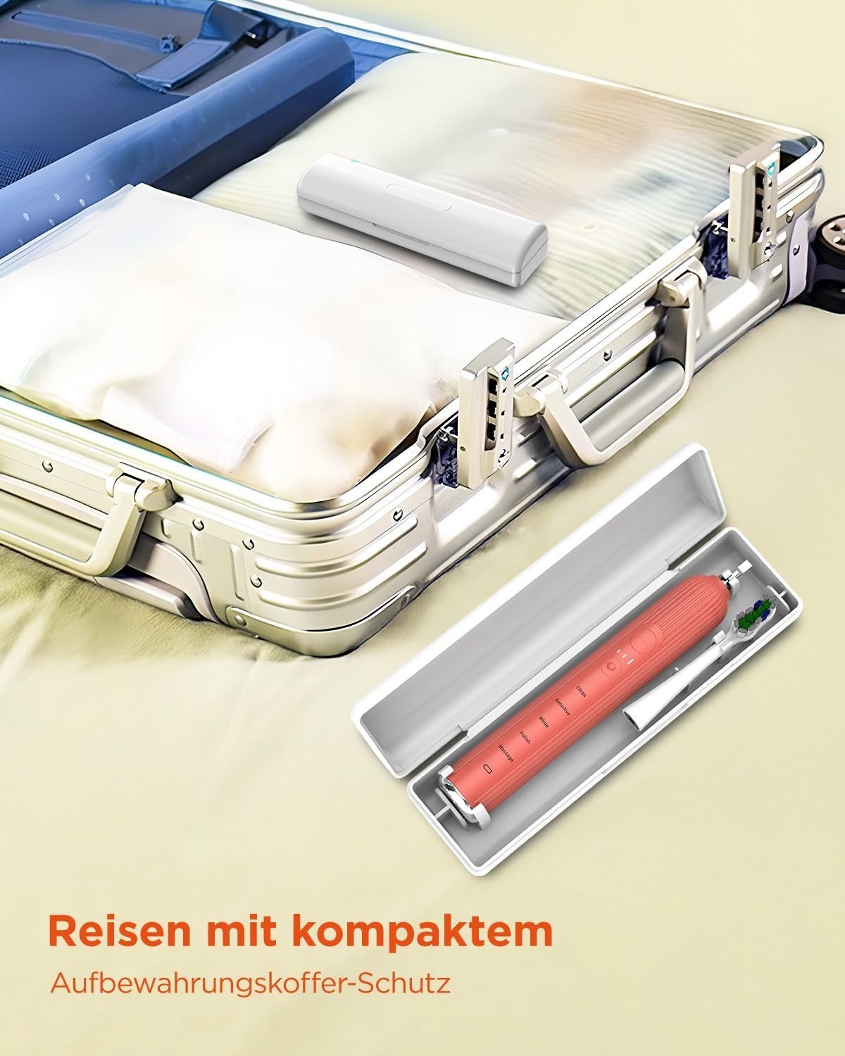 Elektrische Schallzahnbürste – 5 Modi 3 Intensitäten 8 Köpfe Timer Reiseetui   BLAU oder ROSENROT FARBE     6974680411613