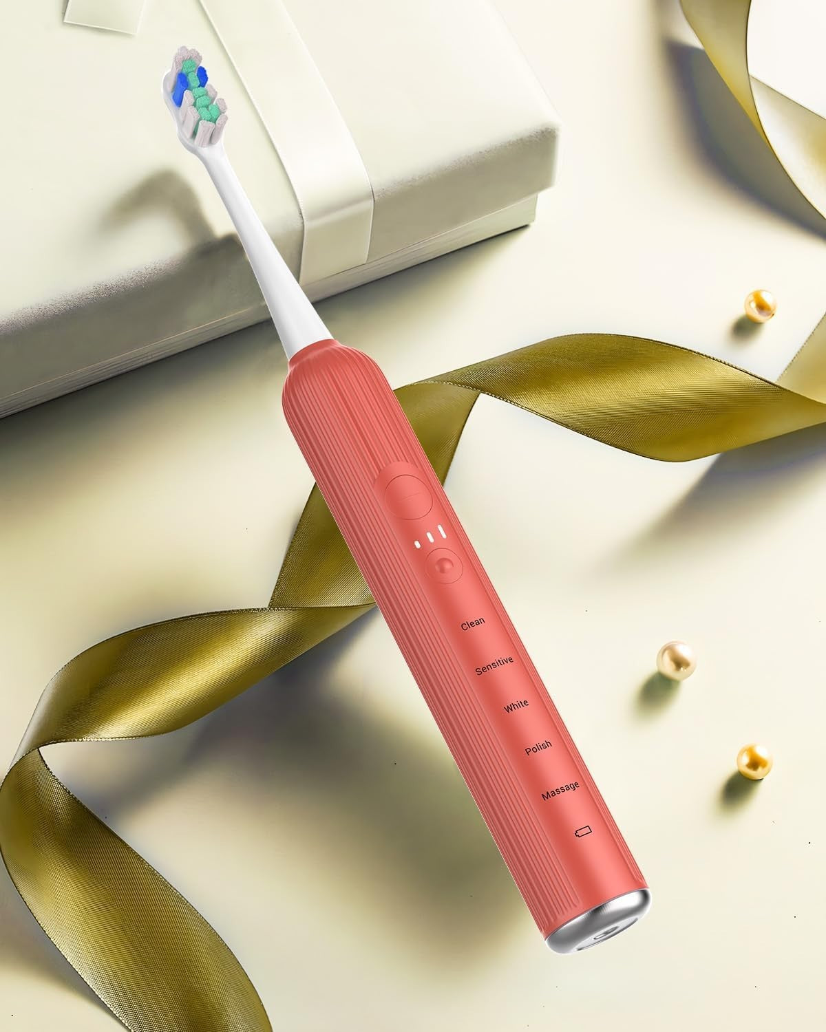 Elektrische Schallzahnbürste – 5 Modi 3 Intensitäten 8 Köpfe Timer Reiseetui   BLAU oder ROSENROT FARBE     6974680411613