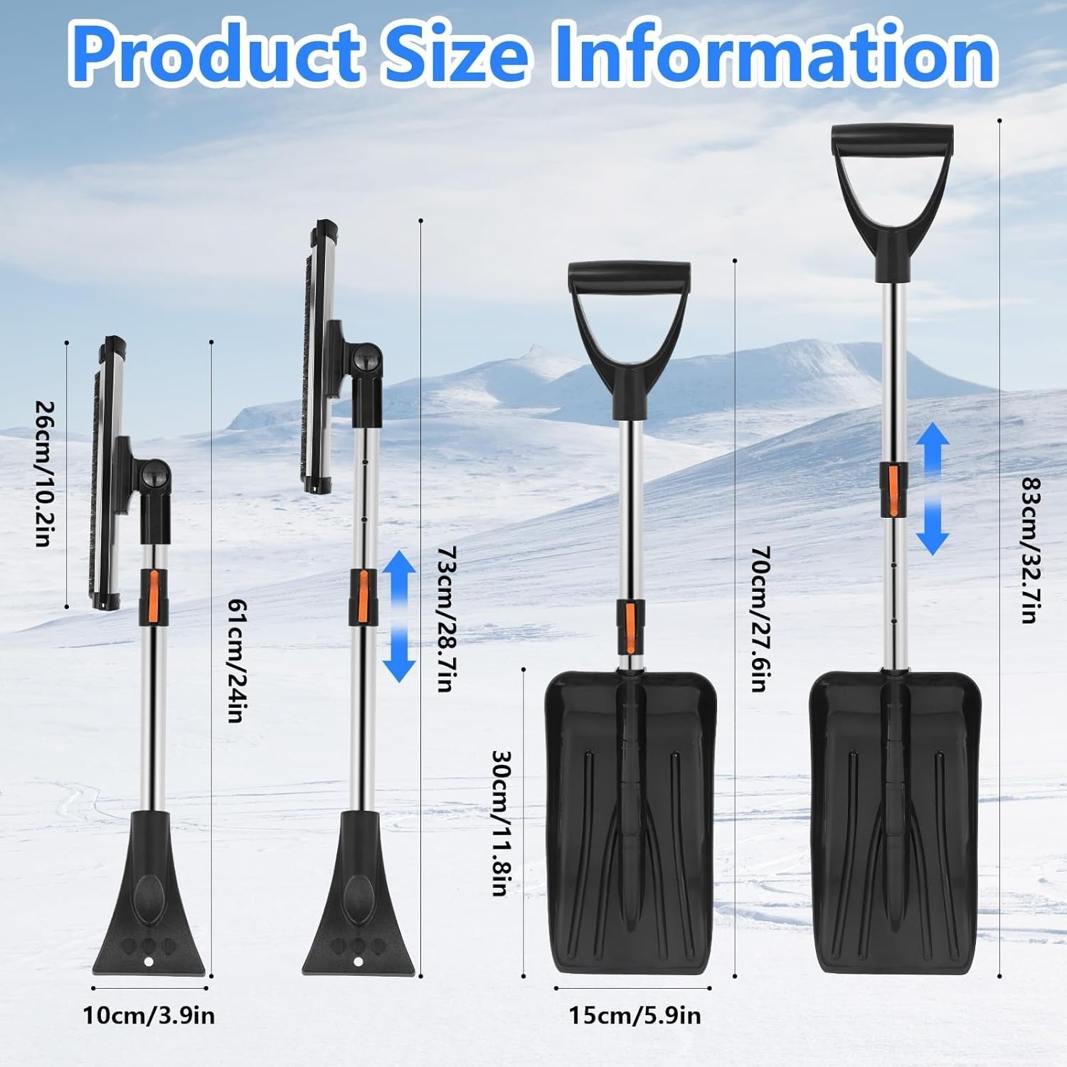 3-in-1 Eiskratzer Auto Set – Ausziehbare Schneebürste, Schneeschaufel & Drehkopf