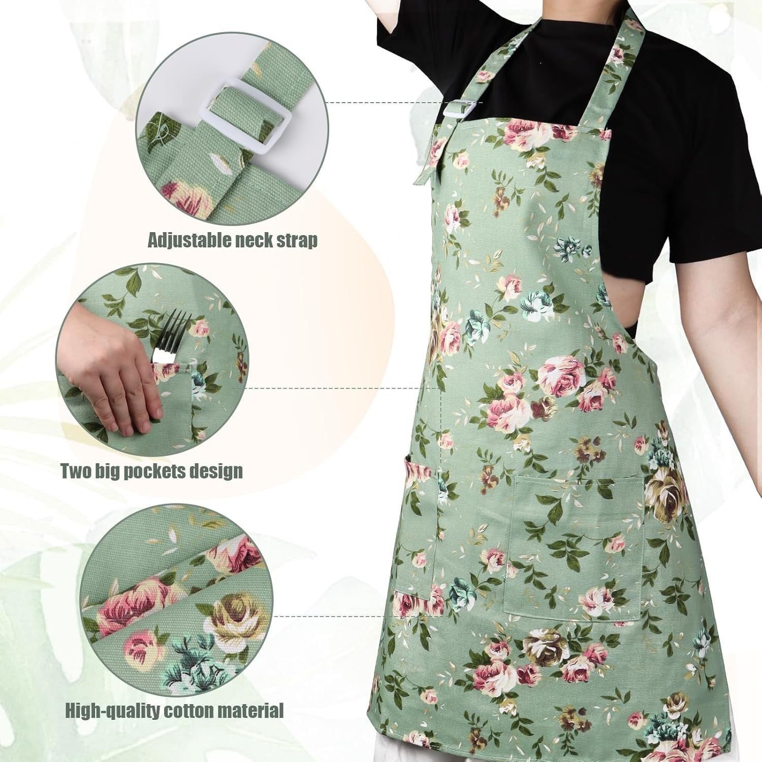 Blumenschürze für Damen – Verstellbare Küchen- & Gartenschürze aus Baumwoll-Canvas mit Tasche
