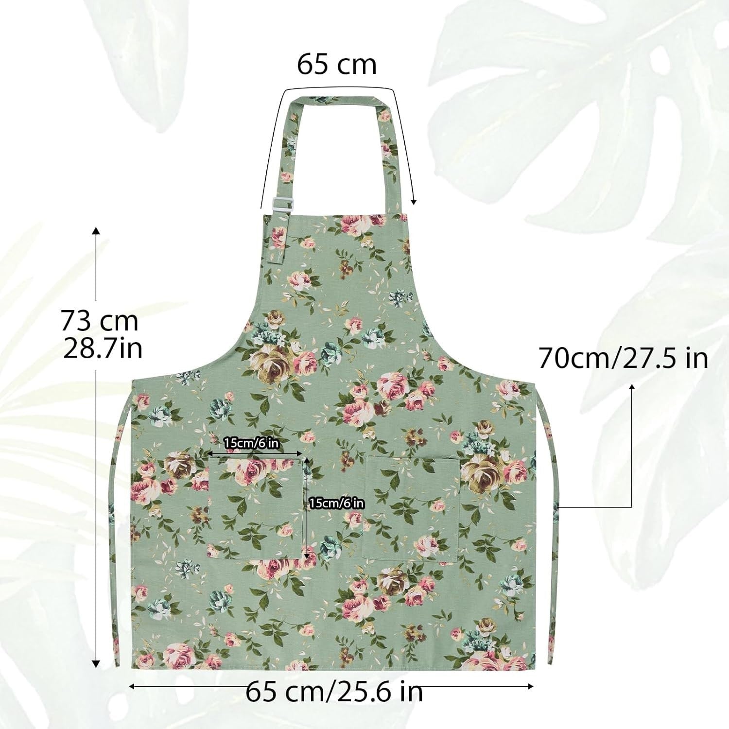 Blumenschürze für Damen – Verstellbare Küchen- & Gartenschürze aus Baumwoll-Canvas mit Tasche