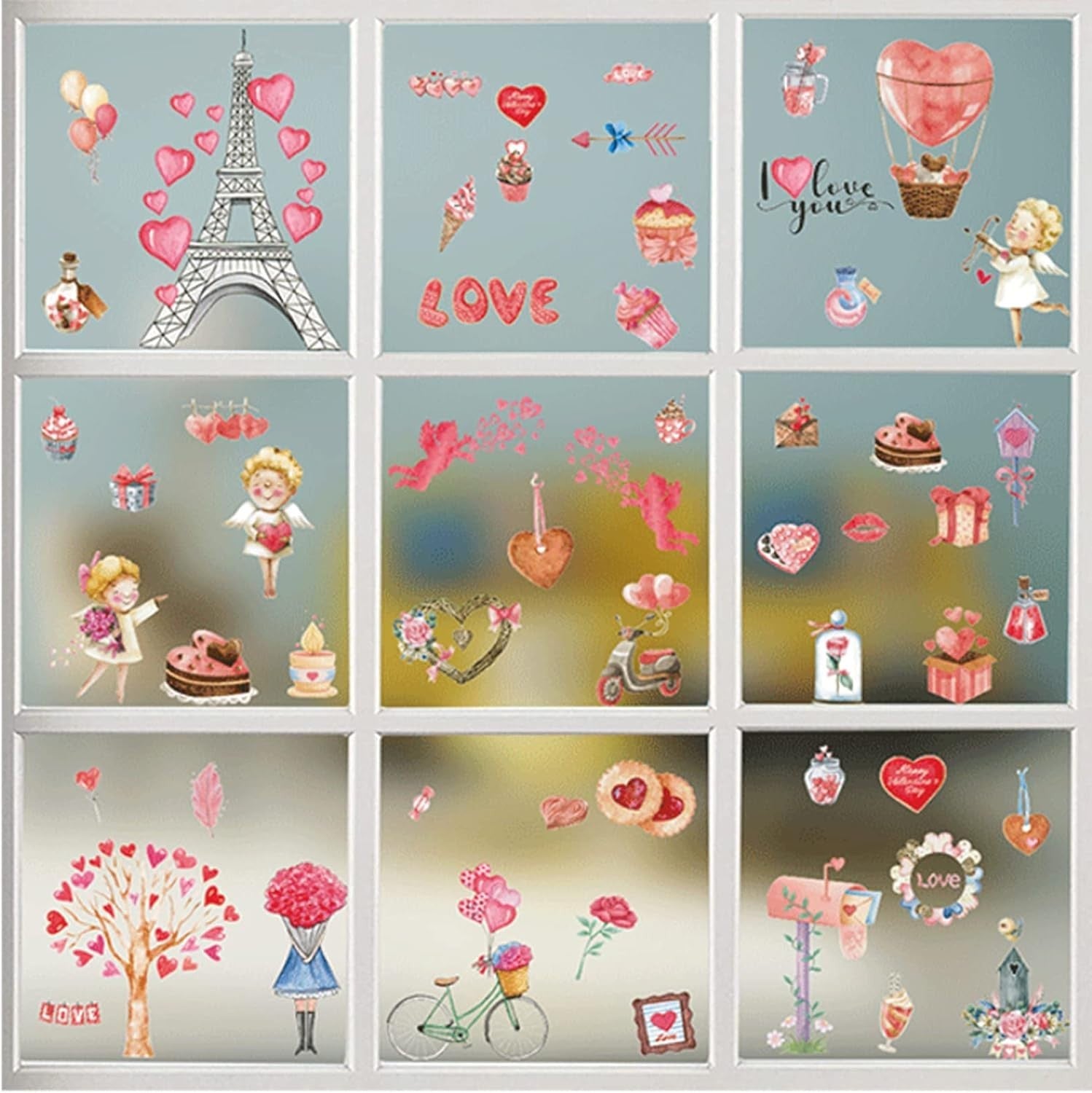 125 Stück Herz Fensterbilder – 9 Bögen Abnehmbare Fensteraufkleber, DIY Valentinstag & Hochzeitsdeko, Liebe & Herz Motive