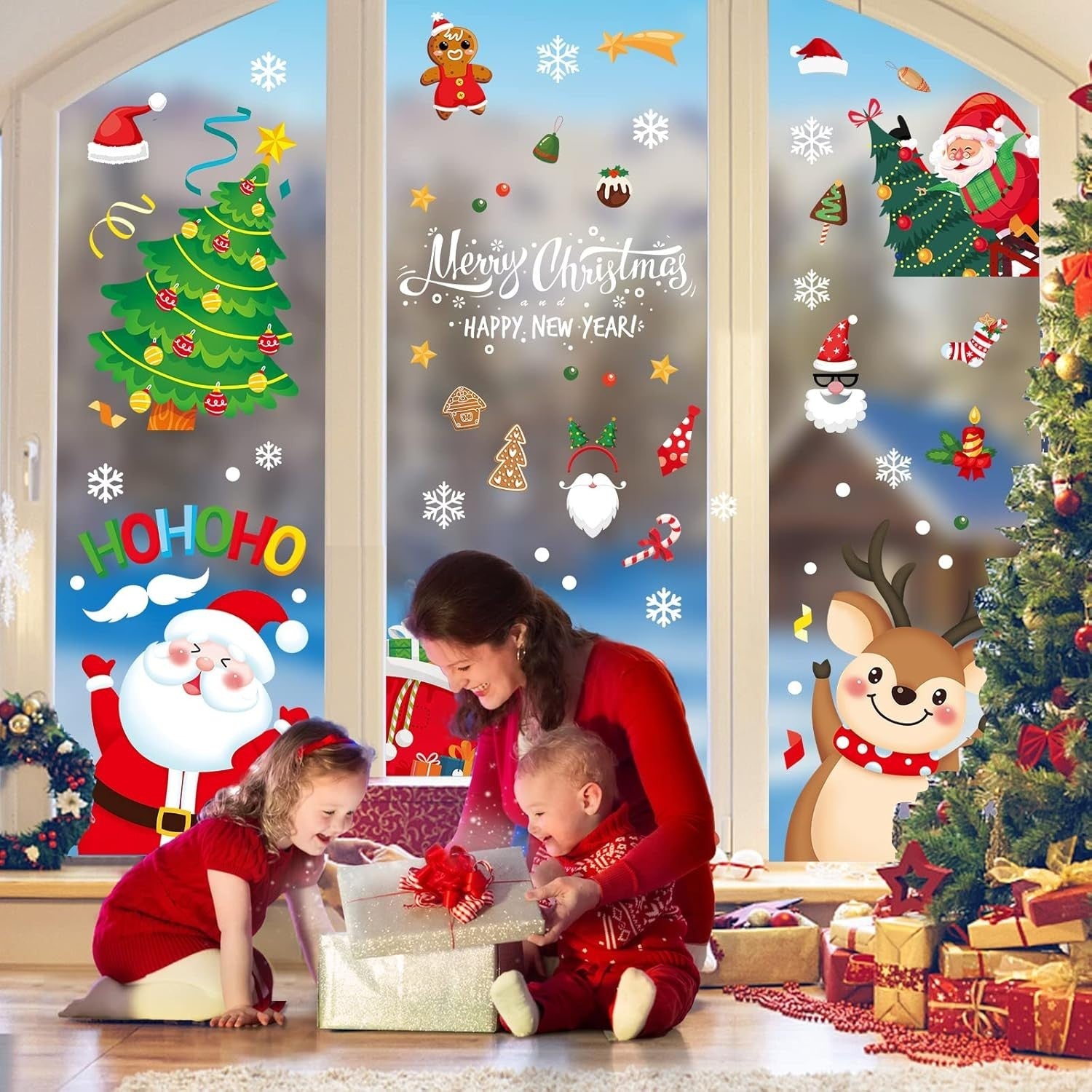 116 Stück Weihnachten Fensterbilder – Wiederverwendbare Fensteraufkleber, 9 Bögen, Doppelseitig Sichtbar, Winter- & Weihnachtsmotive