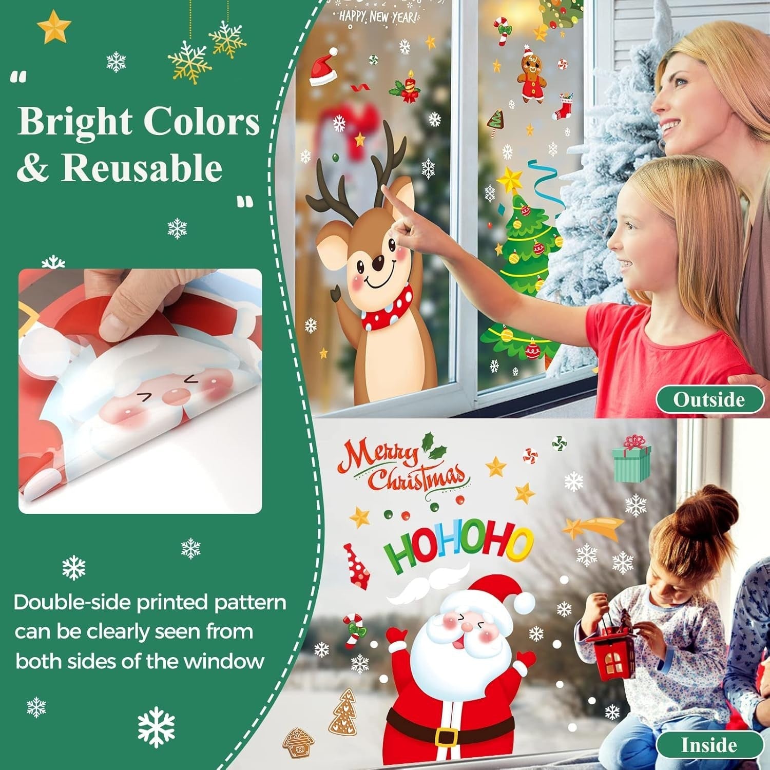 116 Stück Weihnachten Fensterbilder – Wiederverwendbare Fensteraufkleber, 9 Bögen, Doppelseitig Sichtbar, Winter- & Weihnachtsmotive