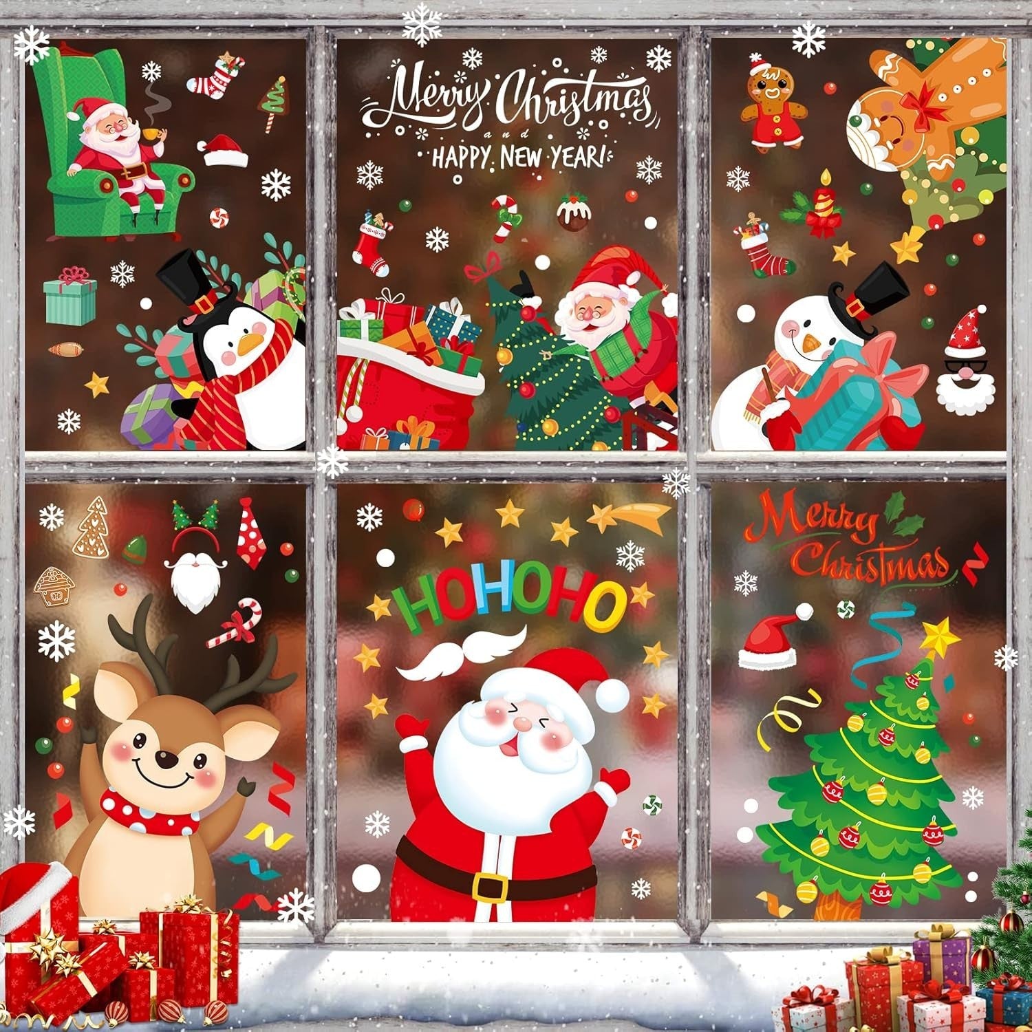 116 Stück Weihnachten Fensterbilder – Wiederverwendbare Fensteraufkleber, 9 Bögen, Doppelseitig Sichtbar, Winter- & Weihnachtsmotive