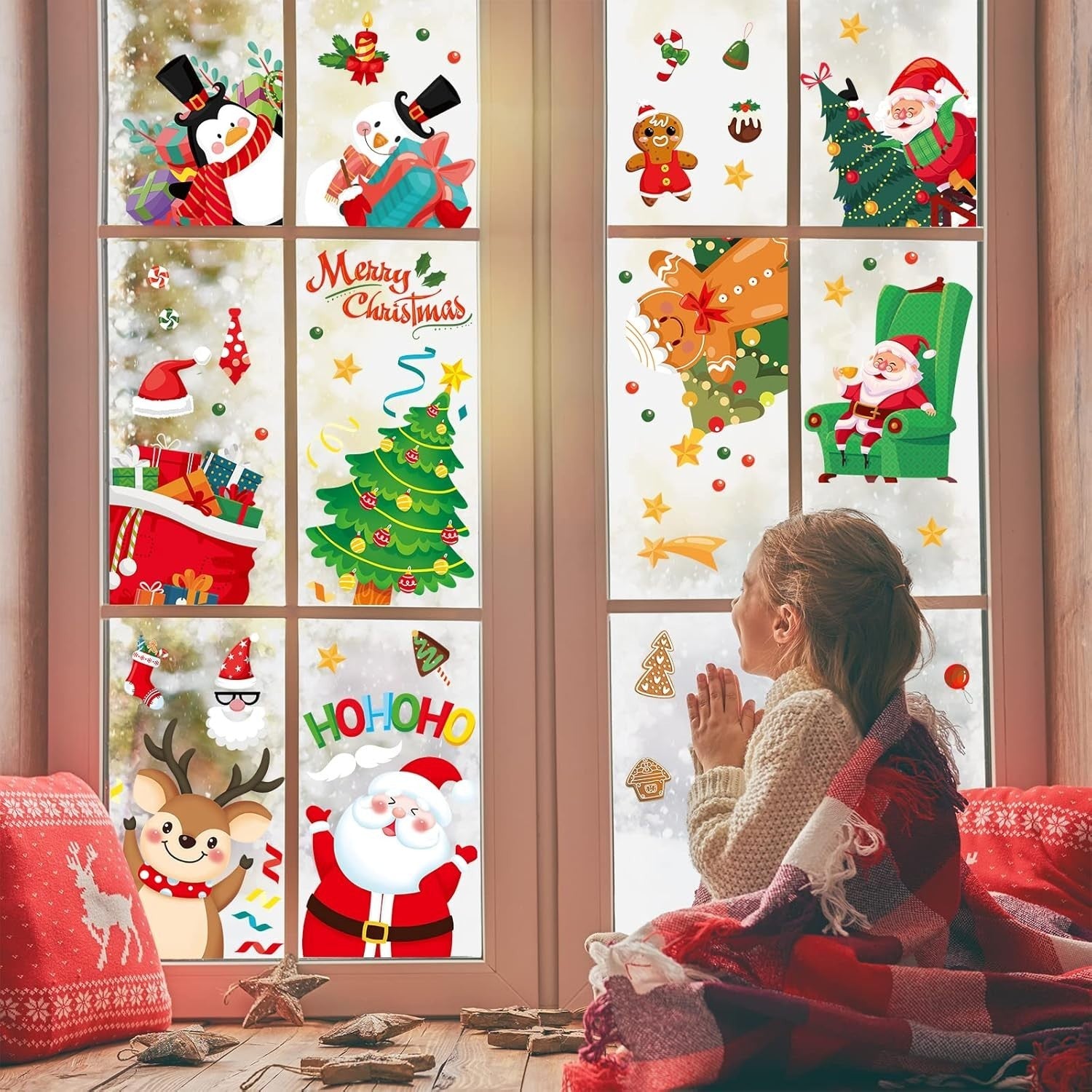 116 Stück Weihnachten Fensterbilder – Wiederverwendbare Fensteraufkleber, 9 Bögen, Doppelseitig Sichtbar, Winter- & Weihnachtsmotive