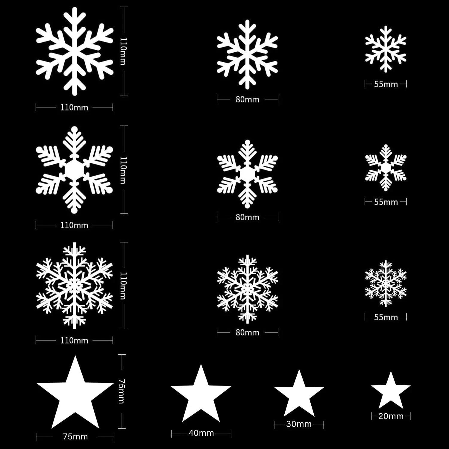 348 Stück Weihnachten Fensterbilder – Schneeflocken & Sterne Fenstersticker, Statisch Haftend, Wiederverwendbar, Winter Deko Set