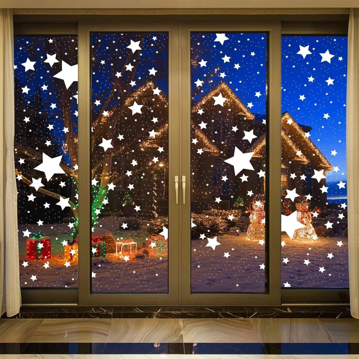 348 Stück Weihnachten Fensterbilder – Schneeflocken & Sterne Fenstersticker, Statisch Haftend, Wiederverwendbar, Winter Deko Set