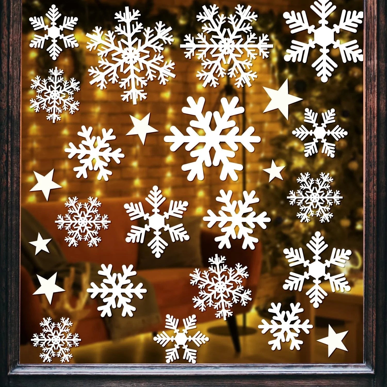 348 Stück Weihnachten Fensterbilder – Schneeflocken & Sterne Fenstersticker, Statisch Haftend, Wiederverwendbar, Winter Deko Set