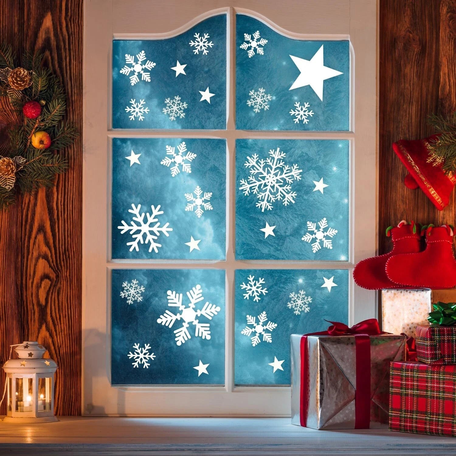 348 Stück Weihnachten Fensterbilder – Schneeflocken & Sterne Fenstersticker, Statisch Haftend, Wiederverwendbar, Winter Deko Set