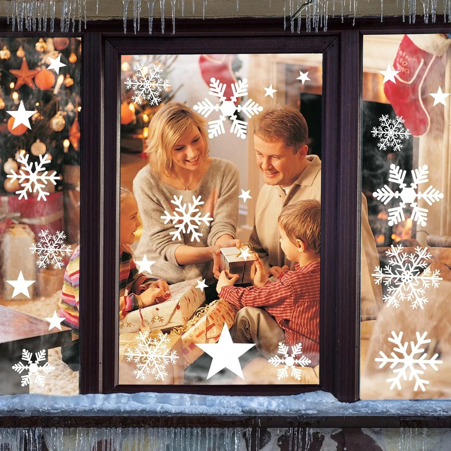348 Stück Weihnachten Fensterbilder – Schneeflocken & Sterne Fenstersticker, Statisch Haftend, Wiederverwendbar, Winter Deko Set
