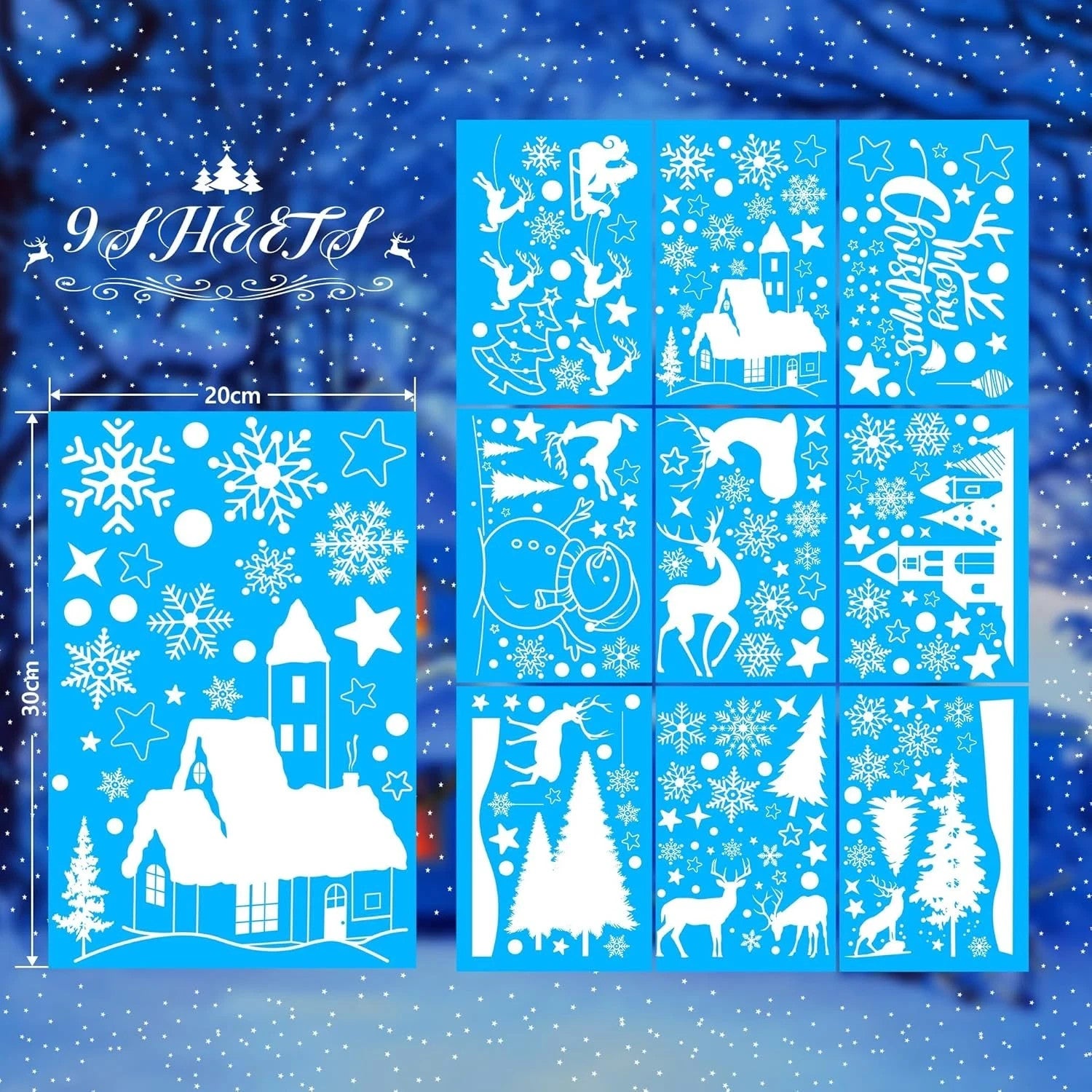 148 Stück Weihnachten Fensterbilder – Weiße selbstklebende & wiederverwendbare Fenstersticker, 9 Bögen, Winter- & Weihnachtsmotive