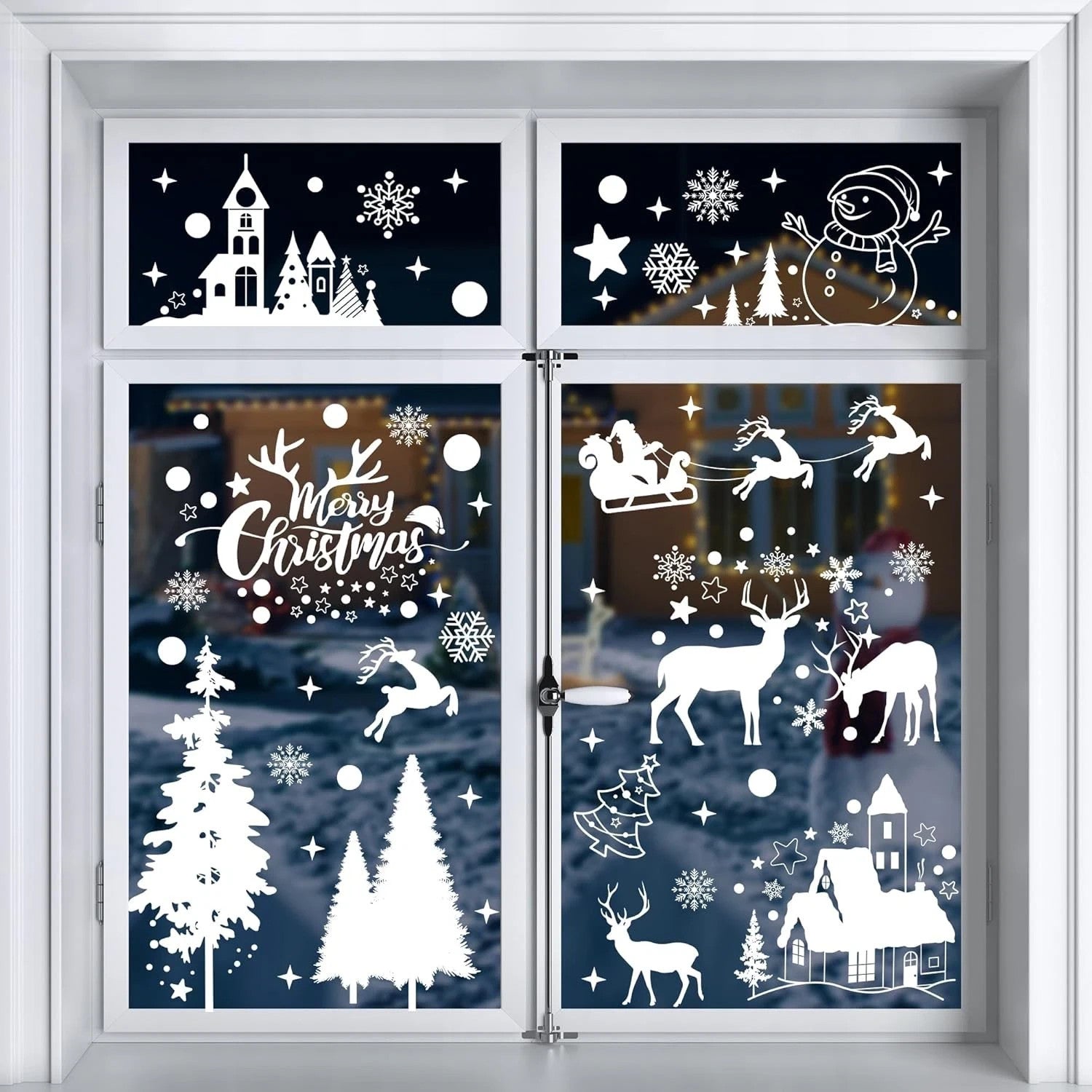 148 Stück Weihnachten Fensterbilder – Weiße selbstklebende & wiederverwendbare Fenstersticker, 9 Bögen, Winter- & Weihnachtsmotive