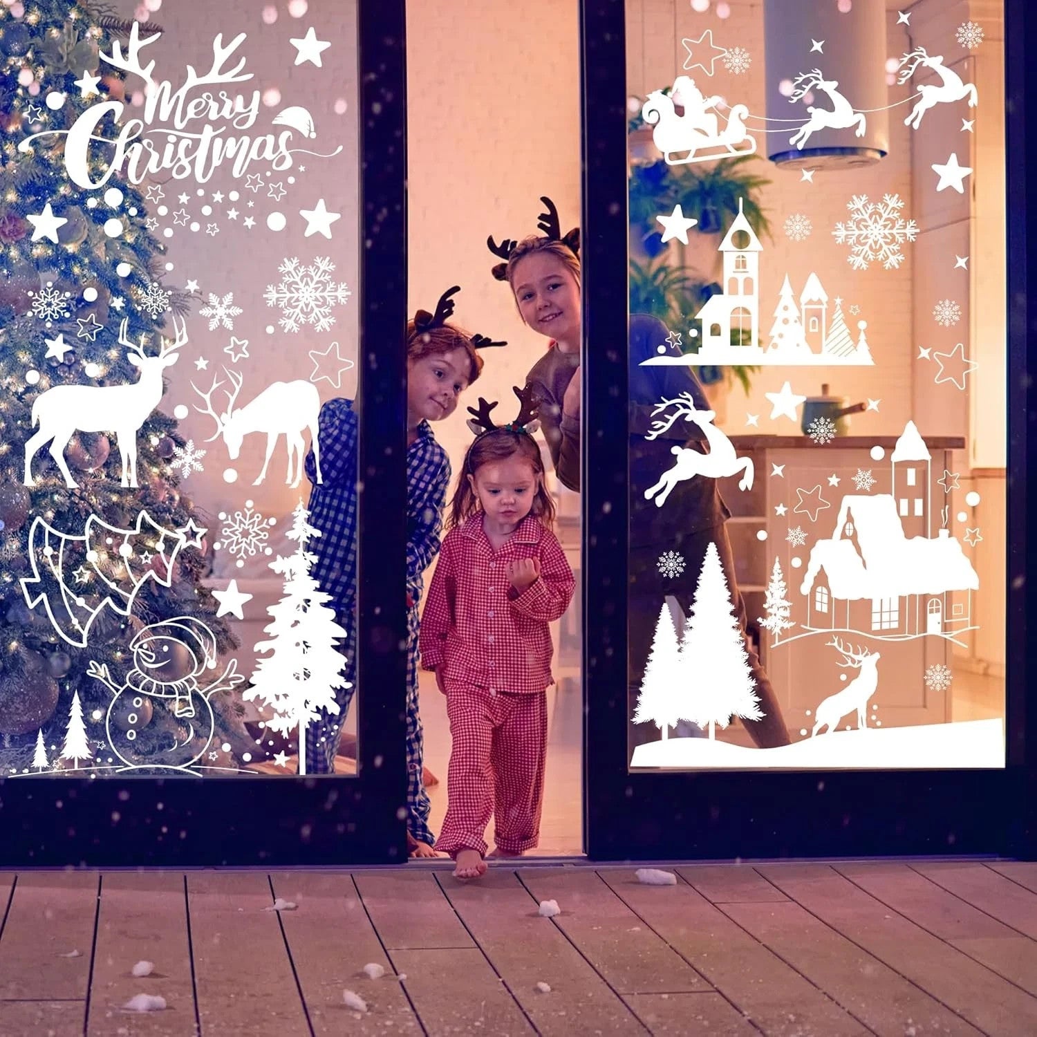 148 Stück Weihnachten Fensterbilder – Weiße selbstklebende & wiederverwendbare Fenstersticker, 9 Bögen, Winter- & Weihnachtsmotive