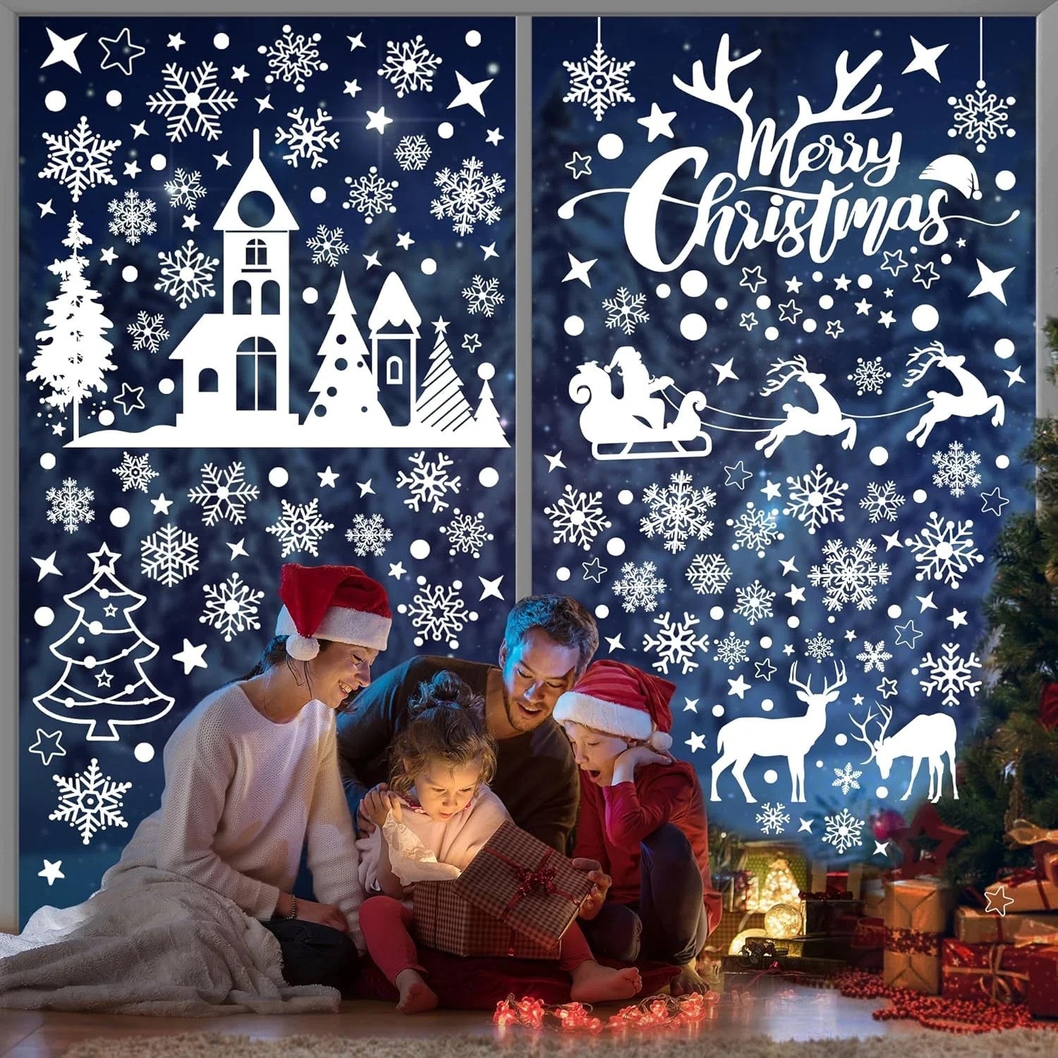 148 Stück Weihnachten Fensterbilder – Weiße selbstklebende & wiederverwendbare Fenstersticker, 9 Bögen, Winter- & Weihnachtsmotive