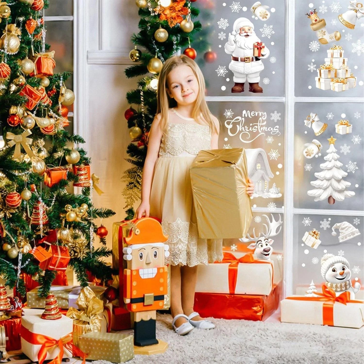 Nepfaivy Fensterbilder Weihnachten – 190-teiliges Schneeflocken & Winter Deko Set, 9 Bögen, Statisch Haftend & Wiederverwendbar