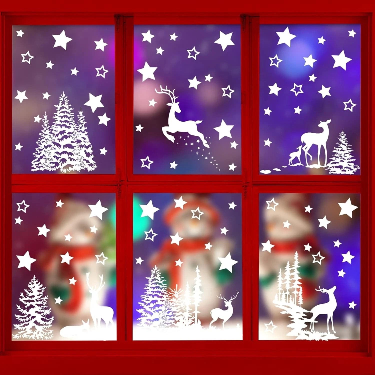 210 Stück Weihnachten Fensterbilder – Sterne, Weihnachtsbaum & Rentier, 9 Bögen, Elektrostatische Winter Fensterdeko, PVC
