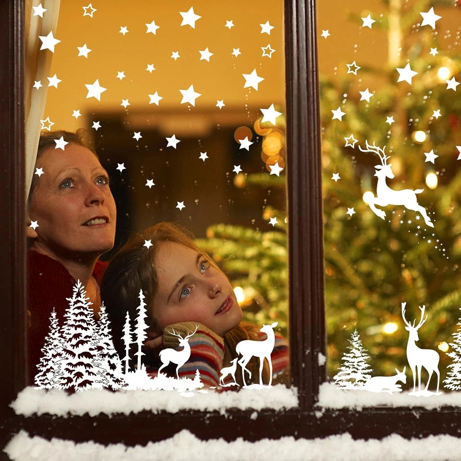 210 Stück Weihnachten Fensterbilder – Sterne, Weihnachtsbaum & Rentier, 9 Bögen, Elektrostatische Winter Fensterdeko, PVC