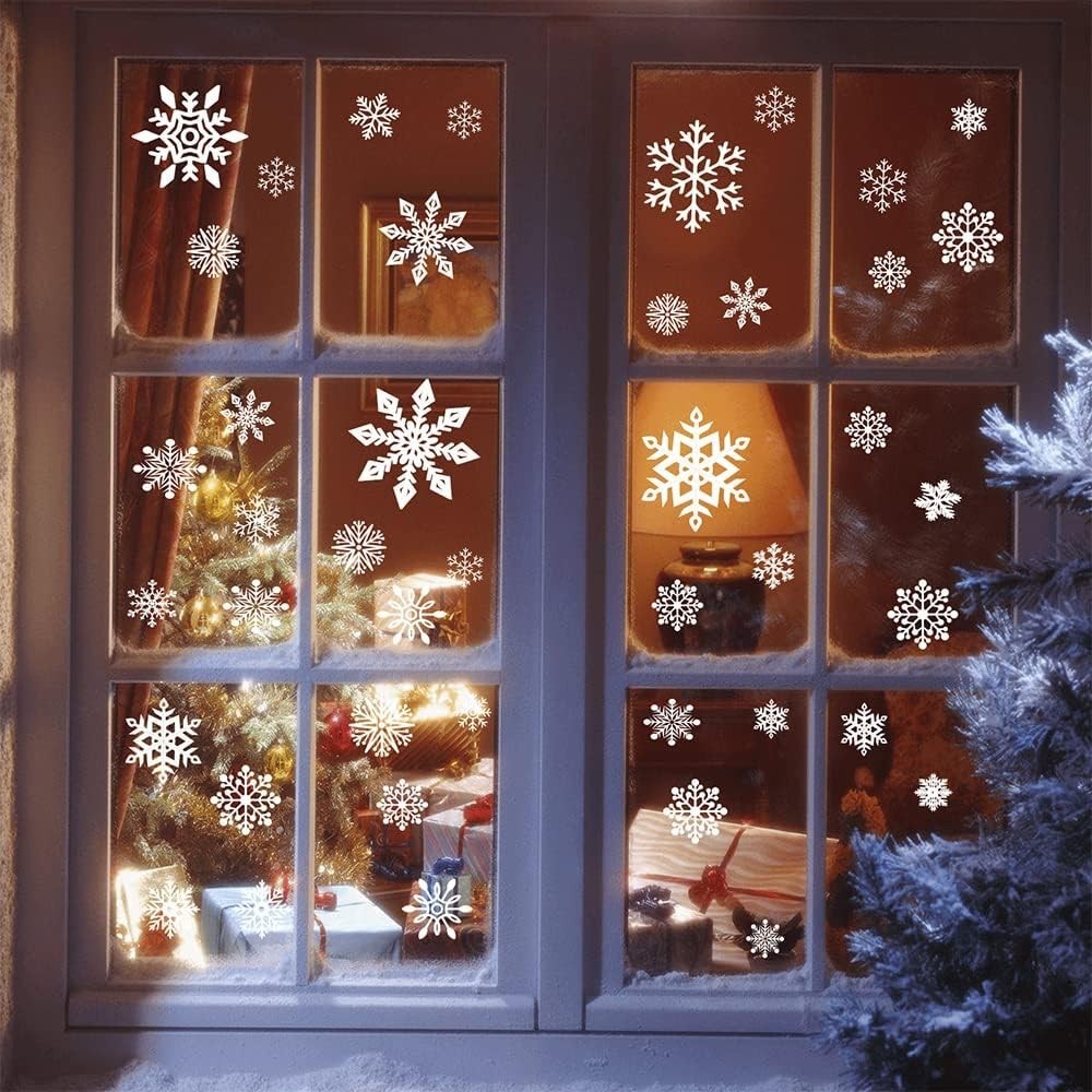 248 Stück Schneeflocken Fensterbilder – Statische Weihnachts-Fensteraufkleber, PVC, Wiederverwendbar, Winter & Weihnachtsdeko
