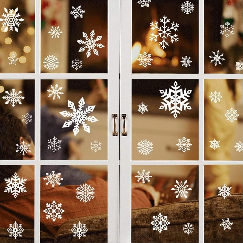 248 Stück Schneeflocken Fensterbilder – Statische Weihnachts-Fensteraufkleber, PVC, Wiederverwendbar, Winter & Weihnachtsdeko