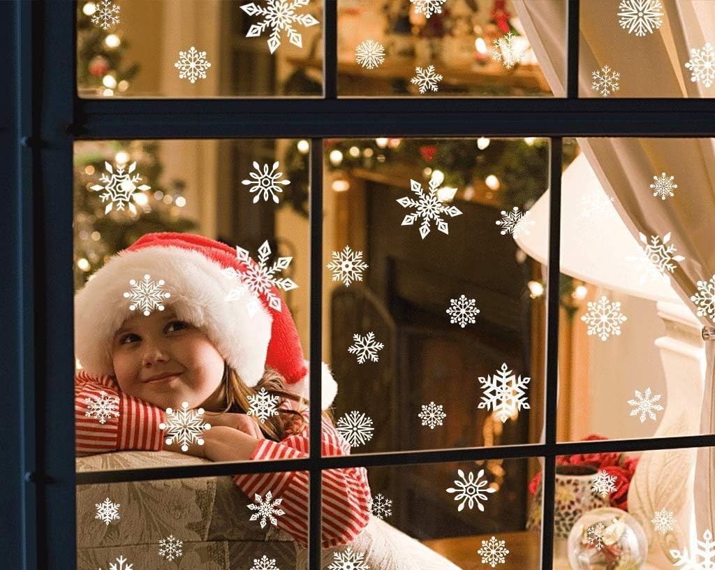 248 Stück Schneeflocken Fensterbilder – Statische Weihnachts-Fensteraufkleber, PVC, Wiederverwendbar, Winter & Weihnachtsdeko