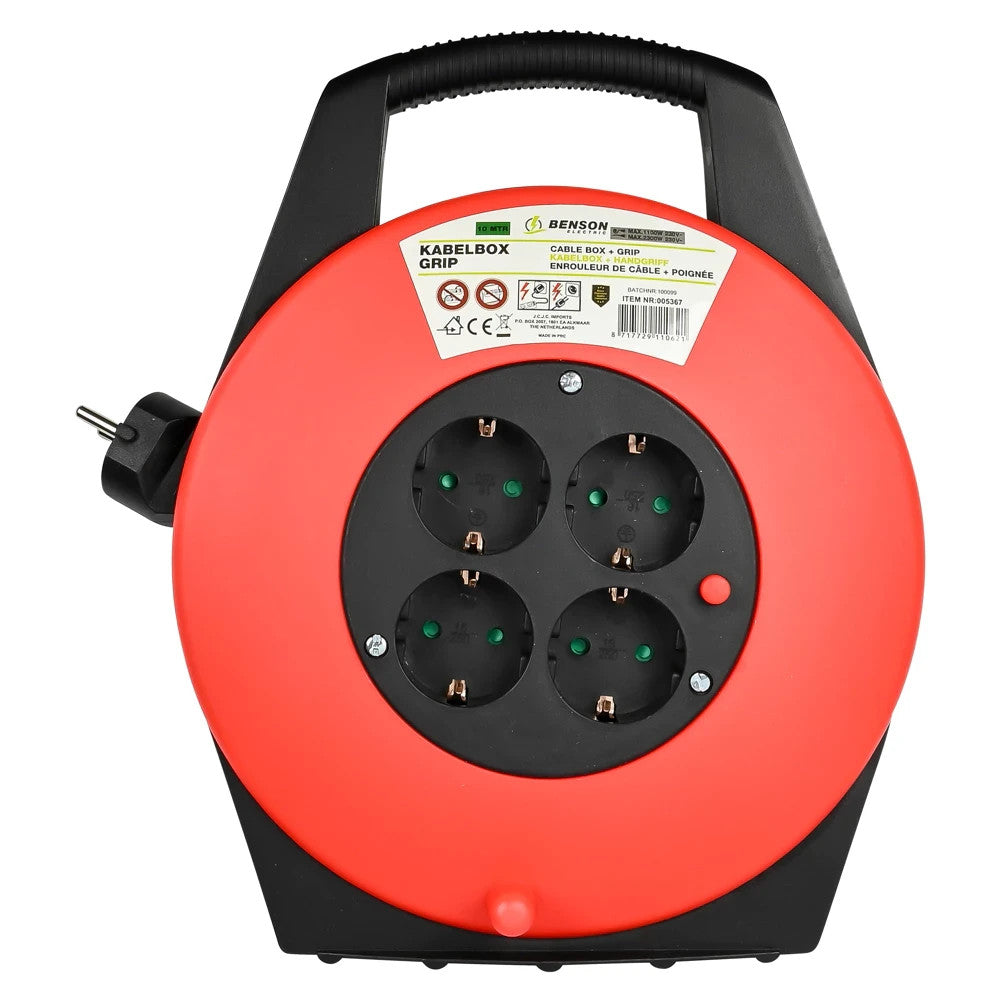Kabeltrommel 10m Kabelbox mit Handgriff 4 Steckdosen Innenbereich