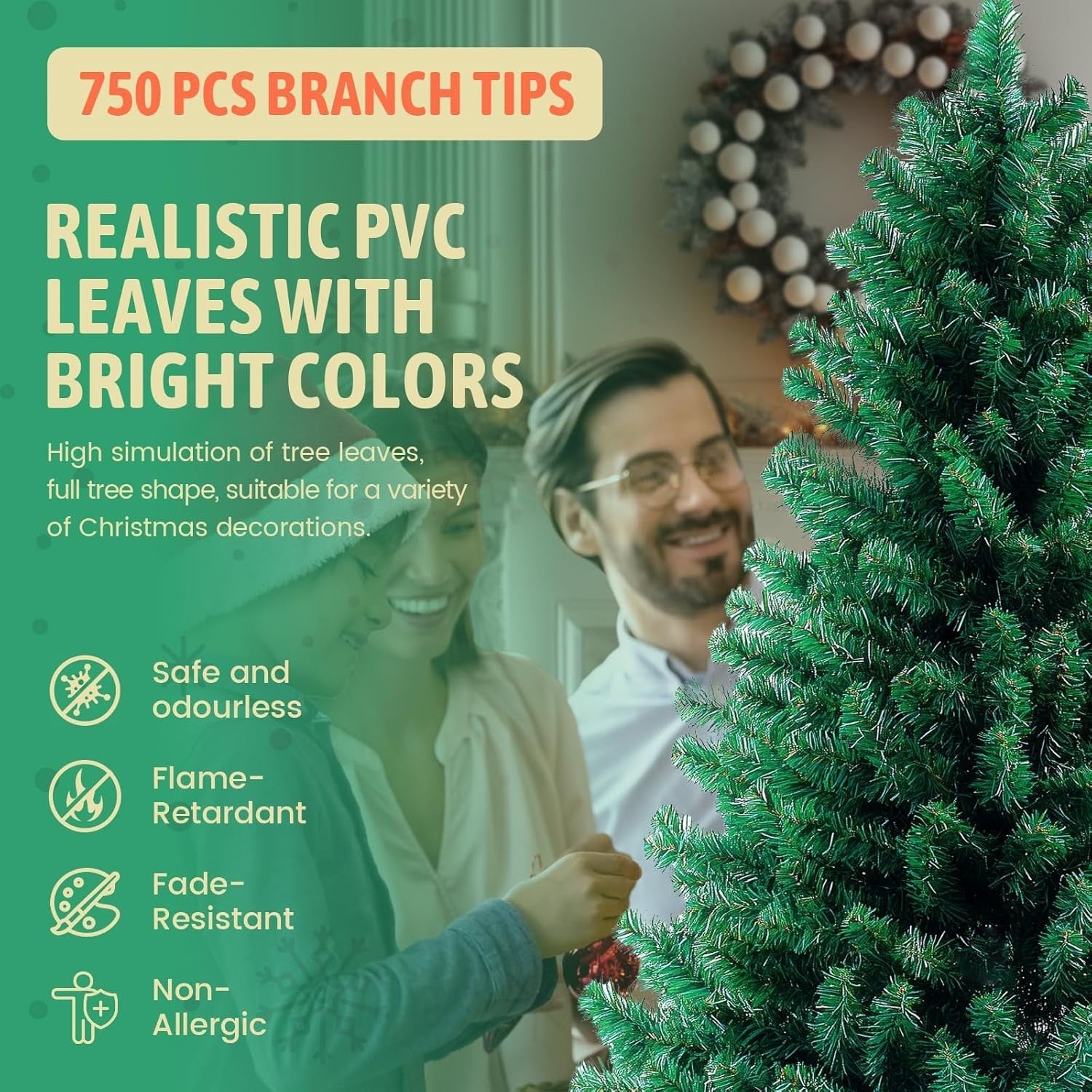 Künstlicher Weihnachtsbaum 210cm Grün PVC Tannenbaum mit Metallständer 🎄