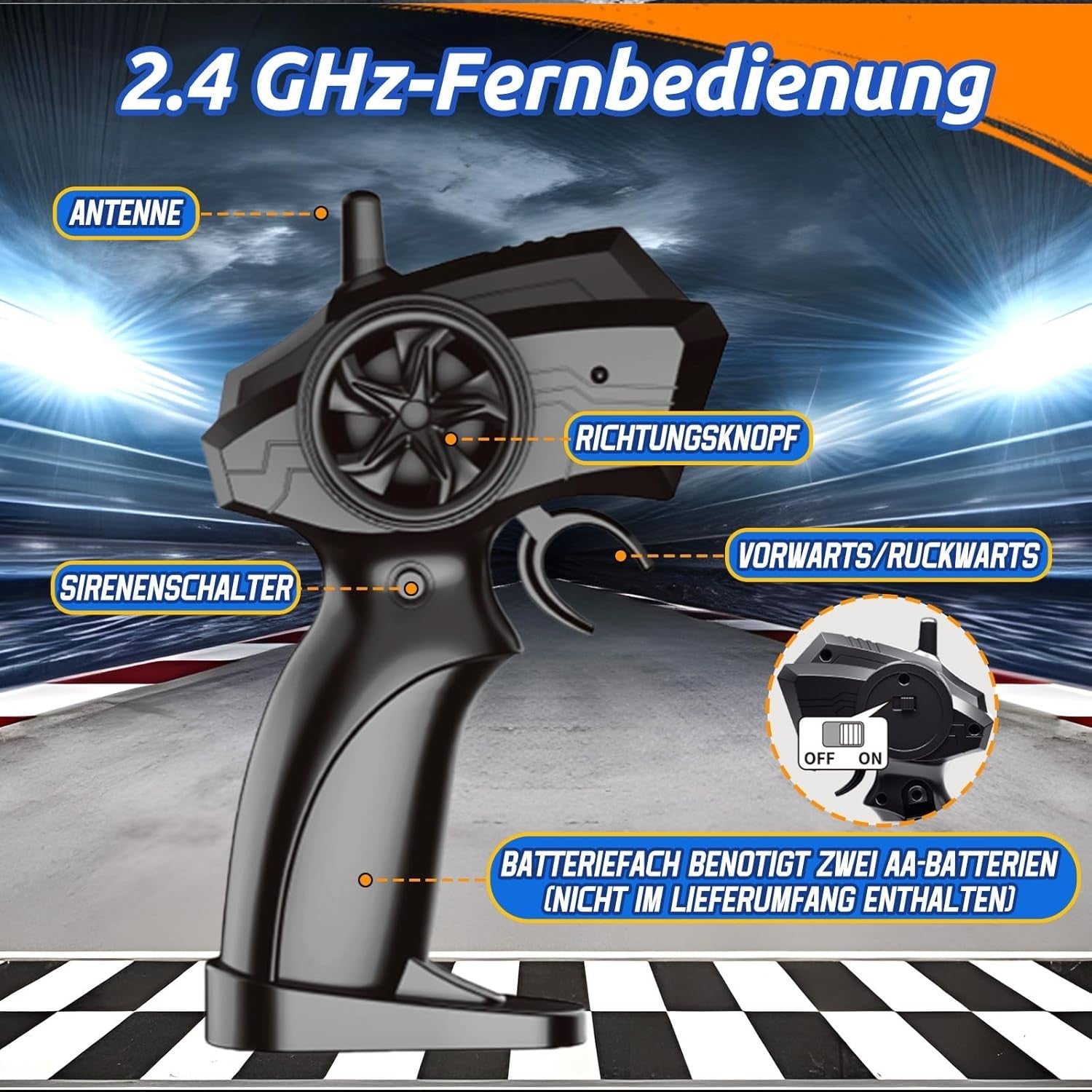 RC Drift Polizeiauto 1:24 – Ferngesteuertes 4WD Auto mit Licht & Sound, 2,4 GHz Steuerung, 2 wiederaufladbare Akkus, Drift- & Rennreifen, Geschenk für Kinder