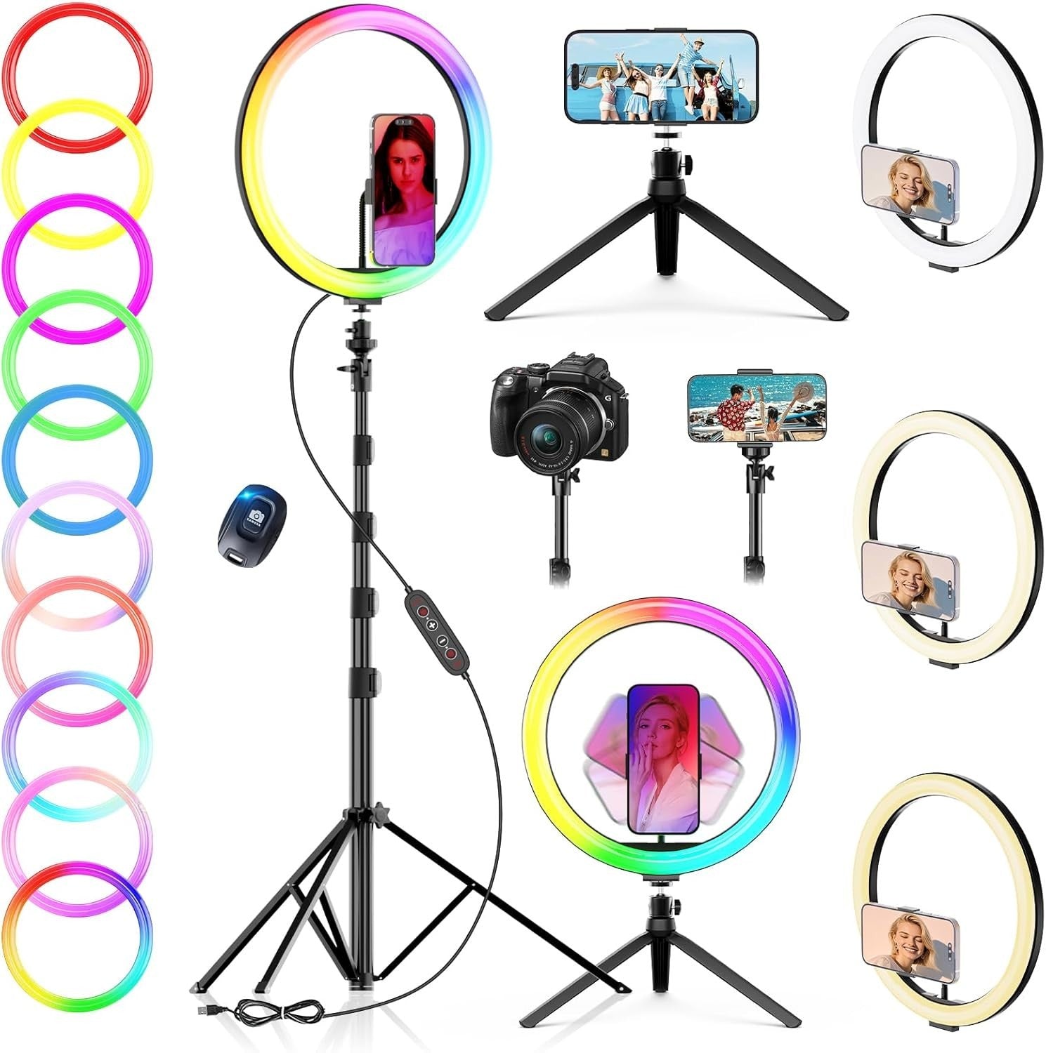 12 Zoll Ring Light 186cm | RGB 48 Modi dimmbar mit Handyhalter & Bluetooth