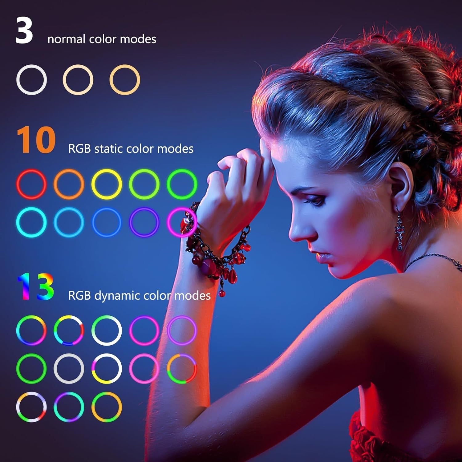 12" RGB Ringlicht 186cm mit Stativ | 48 Modi dimmbar Bluetooth Handyhalter