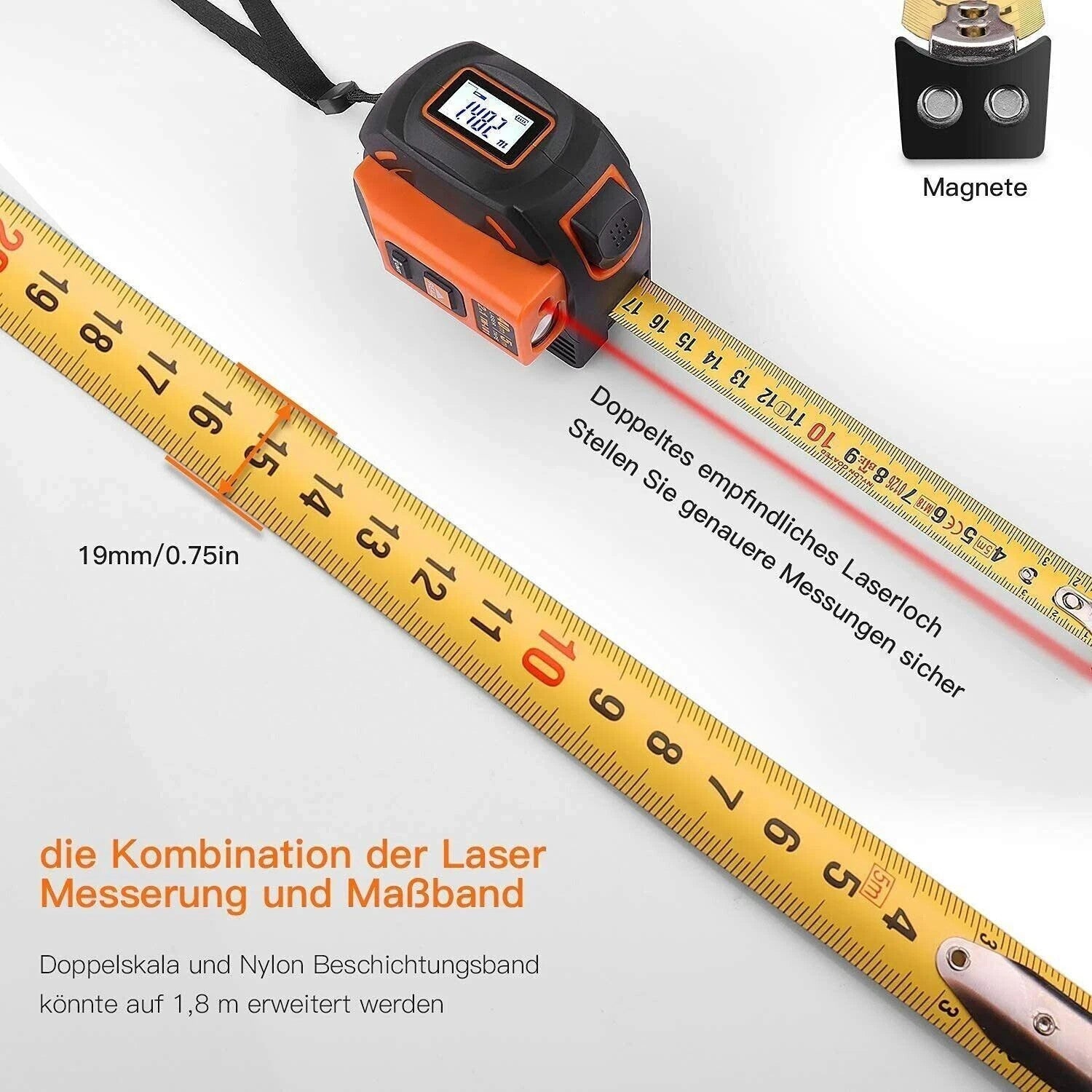 Tacklife TM-L01 Laser Messgerät 40m mit 5m Maßband Selbsthemmend HD-LCD Anzeige