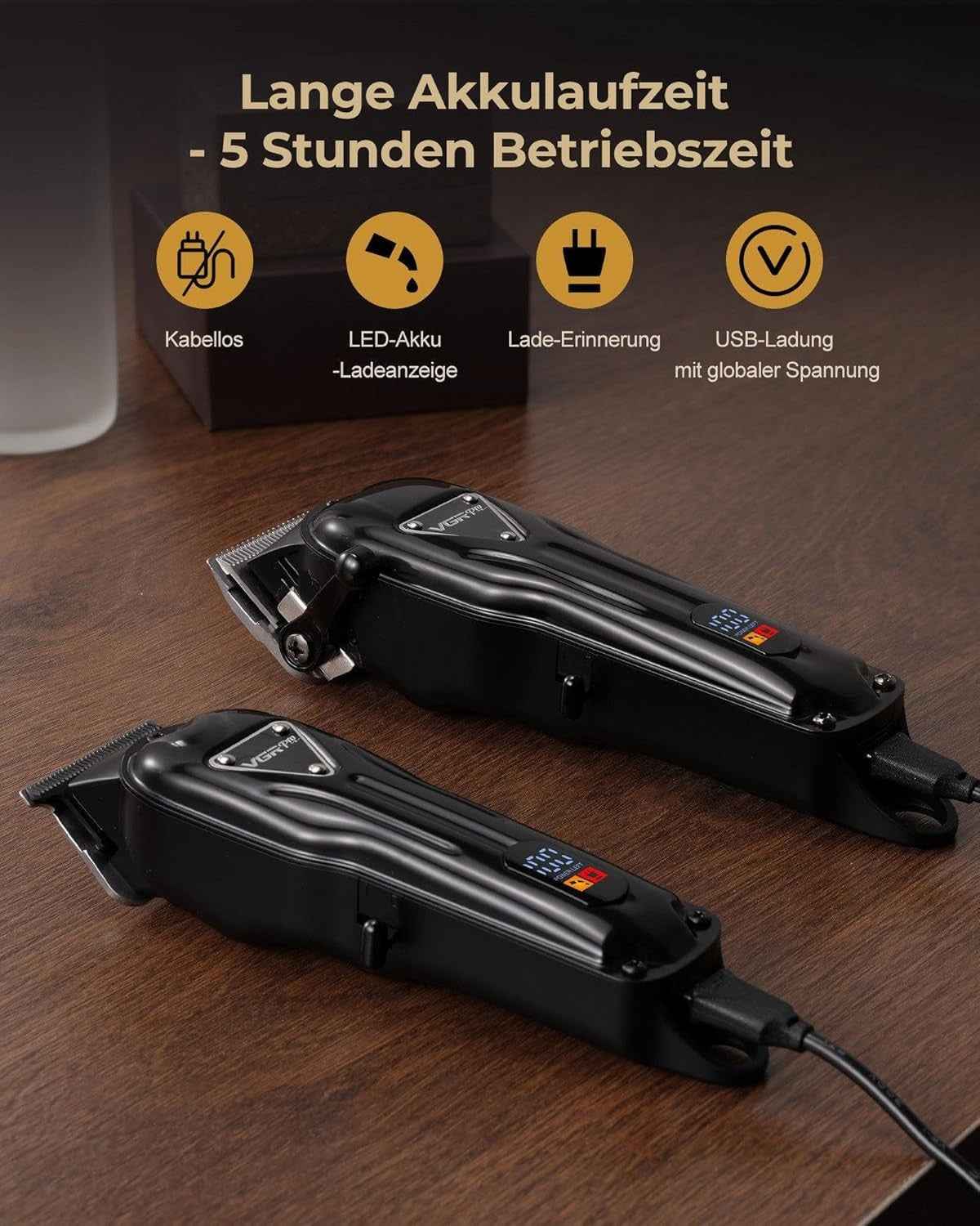 Kabellose Haarschneidemaschine für Herren – Profi T-Trimmer Set mit langer Akkulaufzeit, leise & präzise, Schwarz