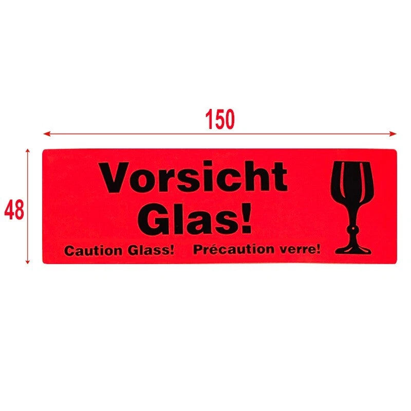 500 Warnetiketten VORSICHT GLAS – 150×48 mm Neonorange Bruchgefahr Aufkleber